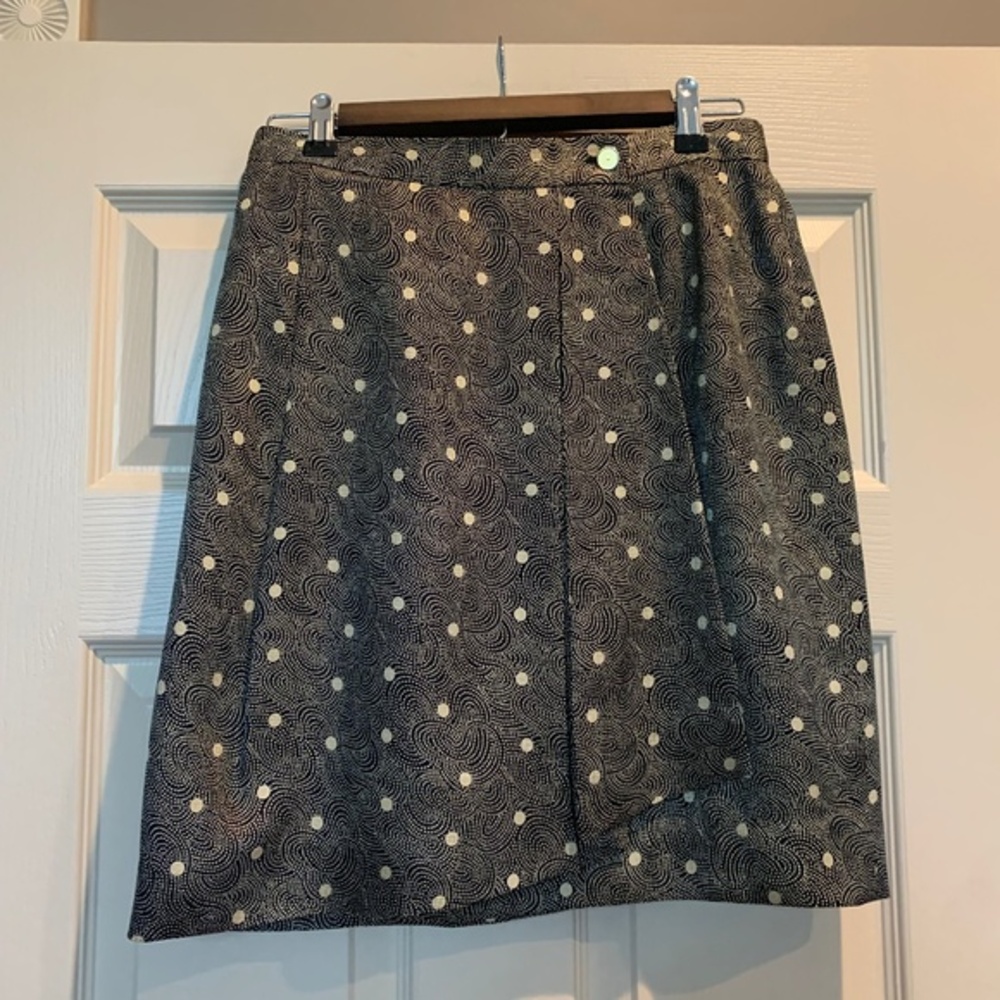 NWOT Anne Klein II Black/Tan Print Silk Wrap Lined Skirt sz 8